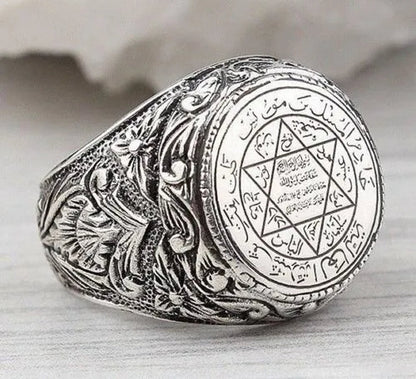 New 925 Sterling Silver Seal of Solomon Motto Ring for Religious Star of David Silver Jewelry Gift