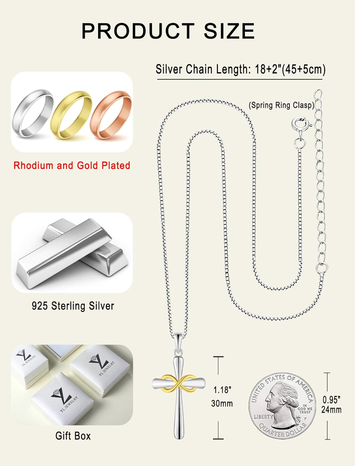 Cross Necklace 925 Sterling Silver Infinity Pendant Ankh Criss Jewelry for Women