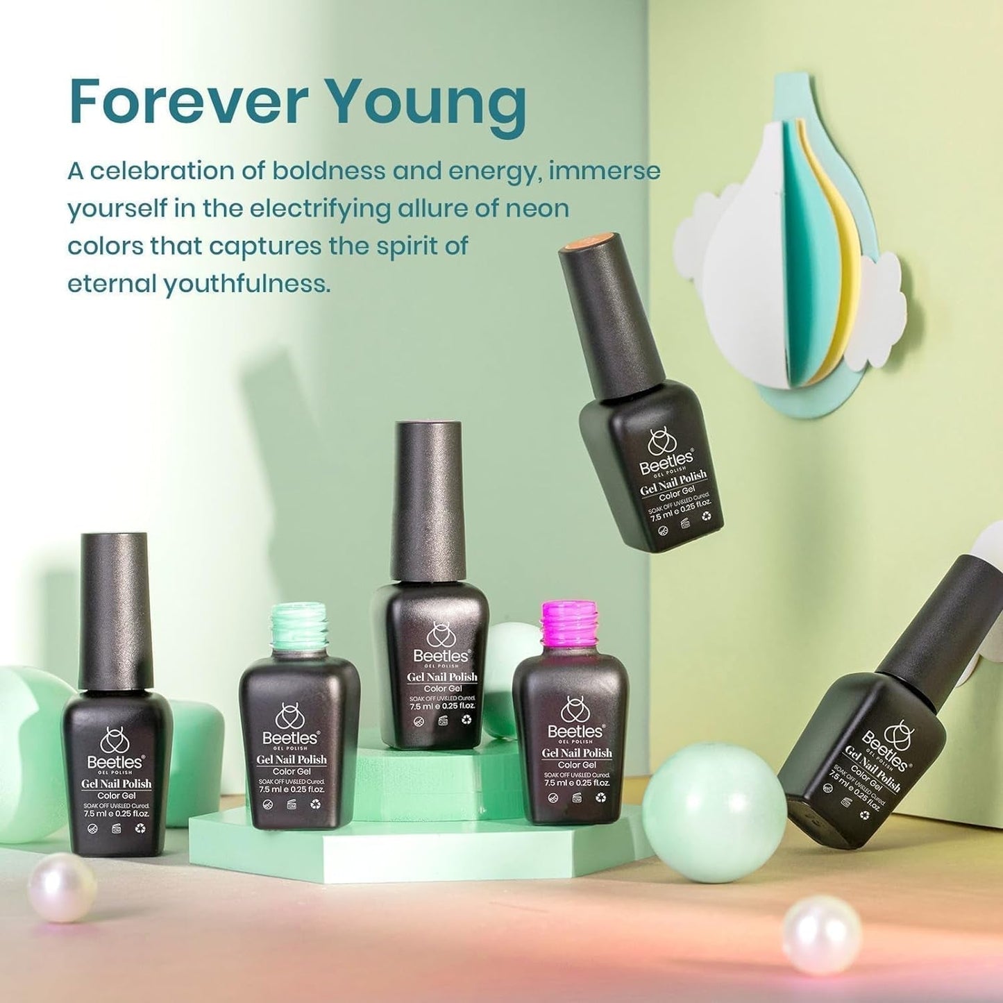 Beetles Gel Nail Polish Set 6 Colors Neon Green Gel Polish Manicure Kit Spring Summer Nail Art DIY Home Gifts for Women Girls Rainbow Nails