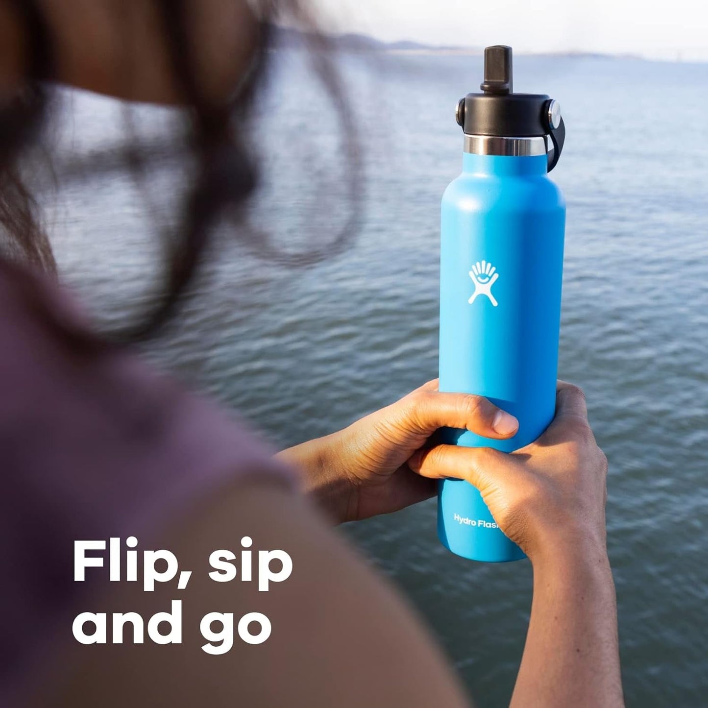 24 Oz Stainless Steel Standard Mouth Water Bottle with Flex Straw Cap and Double-Wall Vacuum Insulation