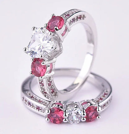 Romantic love shape setting ring Ruby imitation diamond zircon engagement ring holiday gift