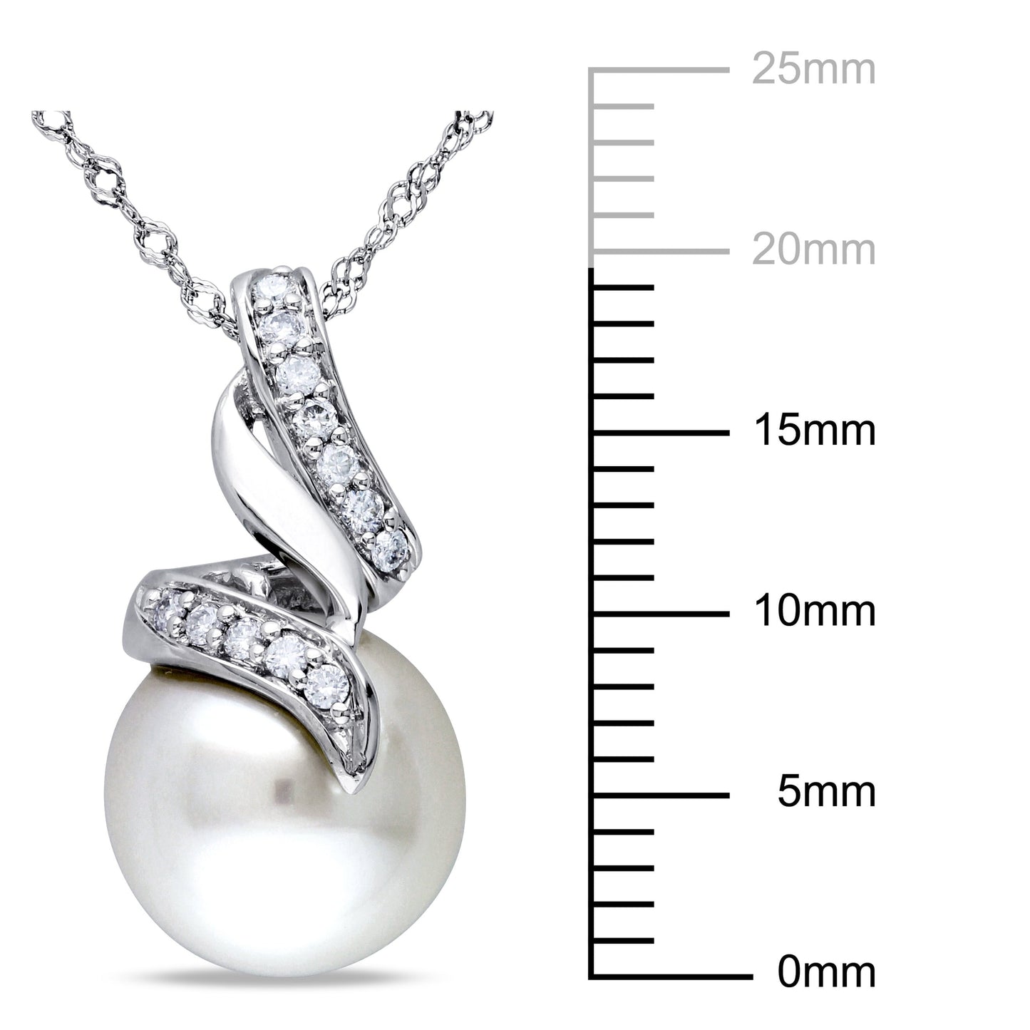 9.5-10Mm South Sea Cultured Pearl and 1/10 Carat T.W. Diamond 14Kt White Gold Drop Pendant, 17