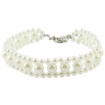 Three Rows Pearl Linked Beads Pet Dog Heart Pendant Puppy Collar Necklace S/M/L Size