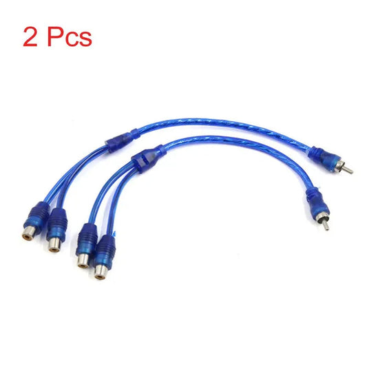 2Pcs Male to 2 Female RCA Car Amplifier Audio Splitter Adapter Y Cable Wire Cord
