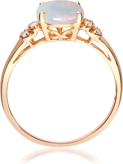 10K Rose Gold Natural Ethiopian Opal Ring with Real Diamonds for Women | Ethically, Authentically & Organically Sourced (Oval) Shaped Opal Hand-Crafted Jewelry for Her | Opal Ring for Women