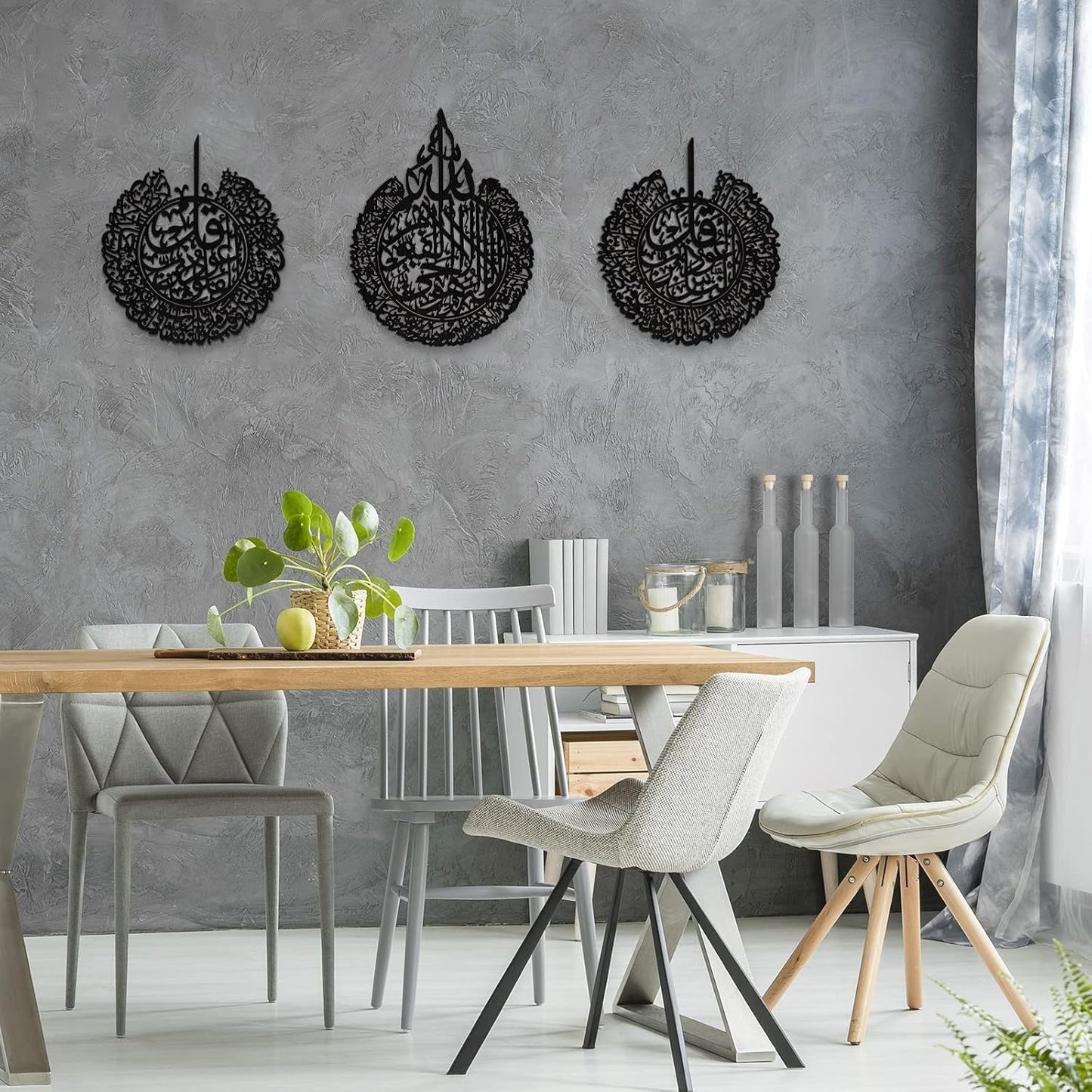 3 Pieces Islamic Wall Decor Muslim Gift Islamic Wall Art for Living Room Calligraphy Indoor Wooden Muslim Decor for Home Bedroom(Black)