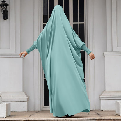 Muslim Abaya for Women One Piece Long Sleeve Islamic Prayer Dress with Hooded Hijab Maxi Kaftan Robe Modest Clothes