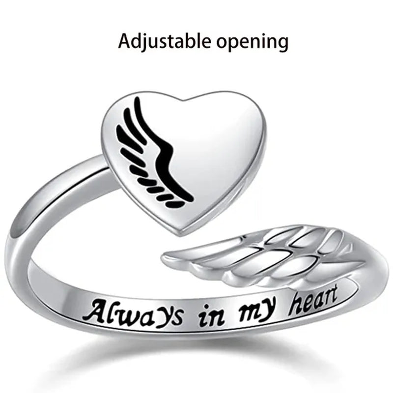 Adjustable Angel Wings Ring Letters Heart-Shaped Index Finger Ring Alloy Rings Nice Opening Ring Jewelry Gift for Friend BAR