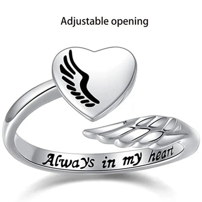 Adjustable Angel Wings Ring Letters Heart-Shaped Index Finger Ring Alloy Rings Nice Opening Ring Jewelry Gift for Friend BAR