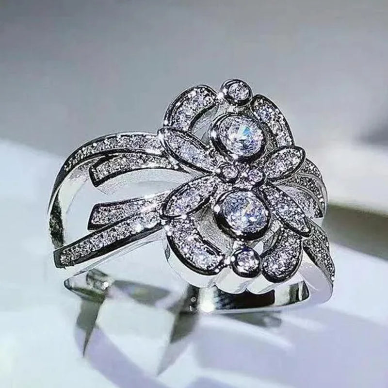 Trendy 925 Sterling Silver Unique Diamond Rings for Women Daily Casual Accessories Anniversary Gift