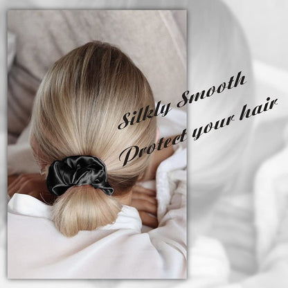 100% Mulberry Silk-Scrunchies for Hair Sleep, Women Grils Silk Hair Ties for Frizz & Breakage Curly Hair, No Damage, Elastics Ponytail Holder, 3 Pack