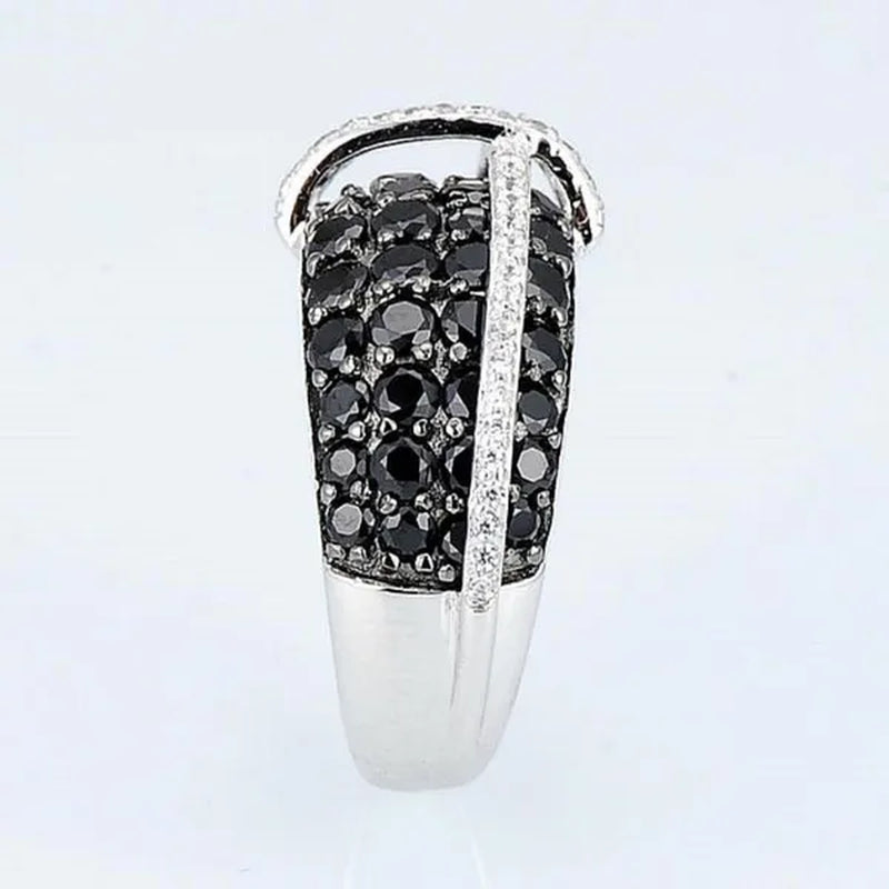 Fashion Women Creative Cross Cross Zircon Ring Black and White Bicolor Zircon Ring Engagement Rings for Women Princess Jewelry Lovely Girl Birthday Party Anniversary Gift Size: 5-11