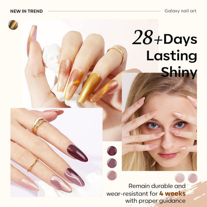 Gel Nail Polish Set, 6 Colors Nude Brown Gel Polish Glitter Burgundy Shiny Champagne Gold Magnetic Cat Eye Effect Sparkle Stunning Home Nail Art Kit Gift for Girl Women
