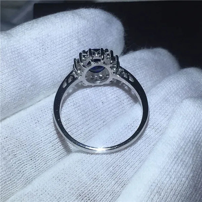 Exquisite Luxury Silver Plated Blue Cubic Zirconia Ring Engagement Wedding Band Rings for Women Bridal Anniversary Gift Jewelry