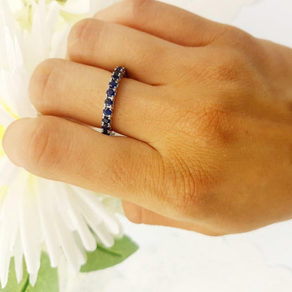 1.80 Cttw 10K round Blue Sapphire Womens Eternity Wedding Stackable Ring Band 1 3/, Solid White Gold
