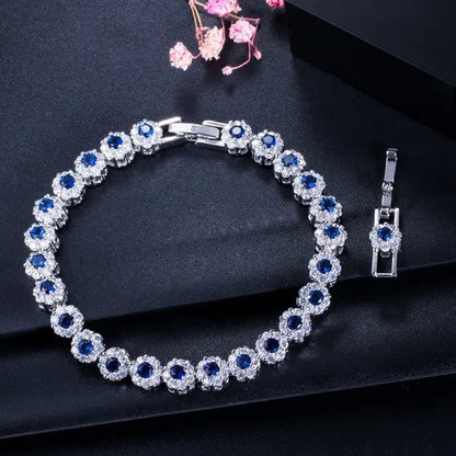 CANDICE 2023 New Sterling Silver Party Jewelry with Green Crystal Stone and CZ Zirconia Women Flower Charm Bracelets Bangles