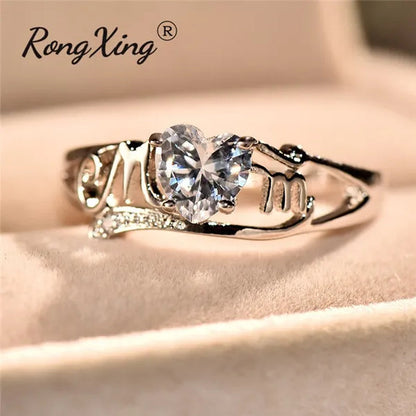 Love Mom 2ct Heart Shape Diamond/Amethyst/Emerald/Pink/Blue Sapphire/Black Diamond 925 Silver Ring Nana Ring Grandma Mum Jewelry Size 5-10