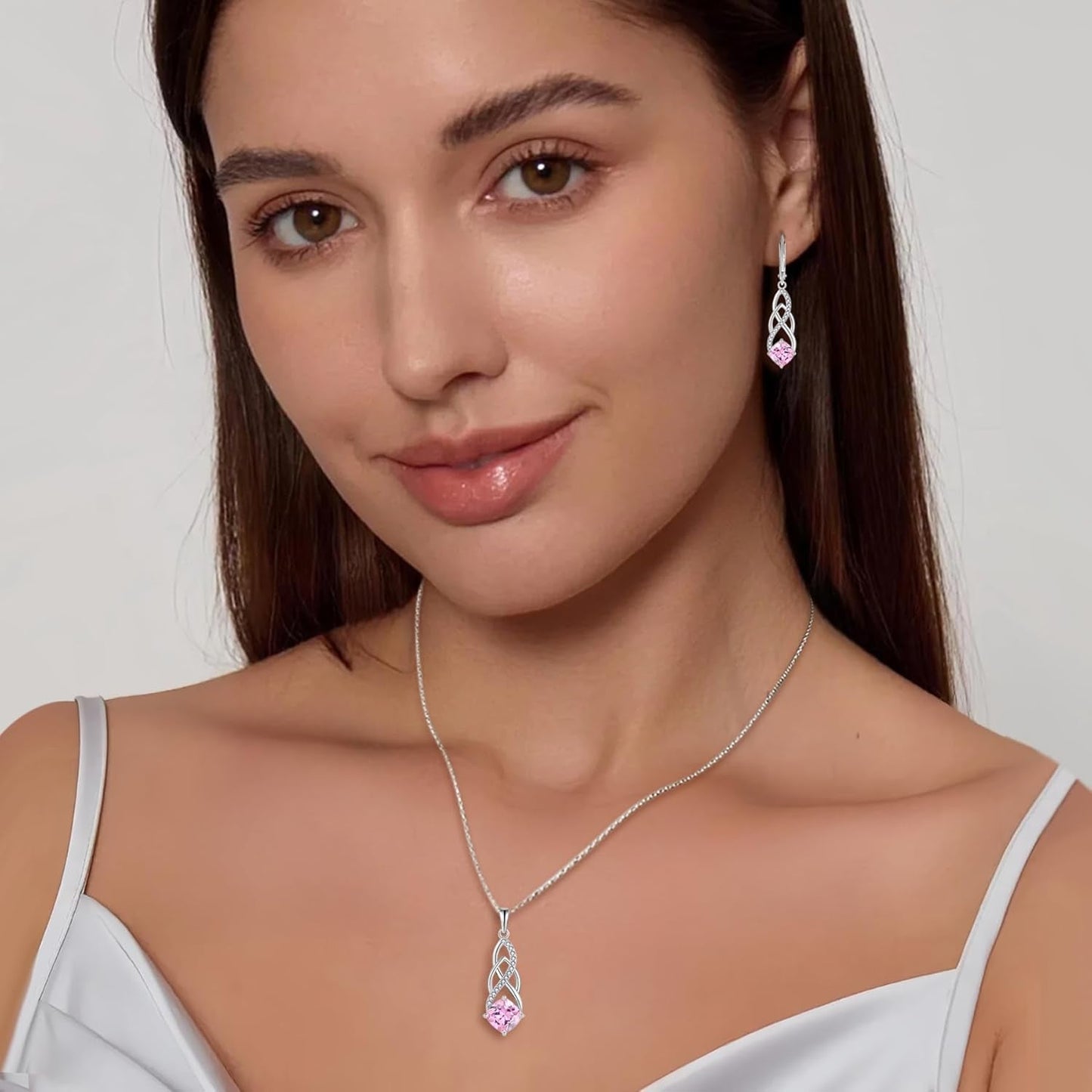 Infinity Necklace 925 Sterling Silver Princess Cut Pendant Birthstone Necklace Jewelry Gifts for Women