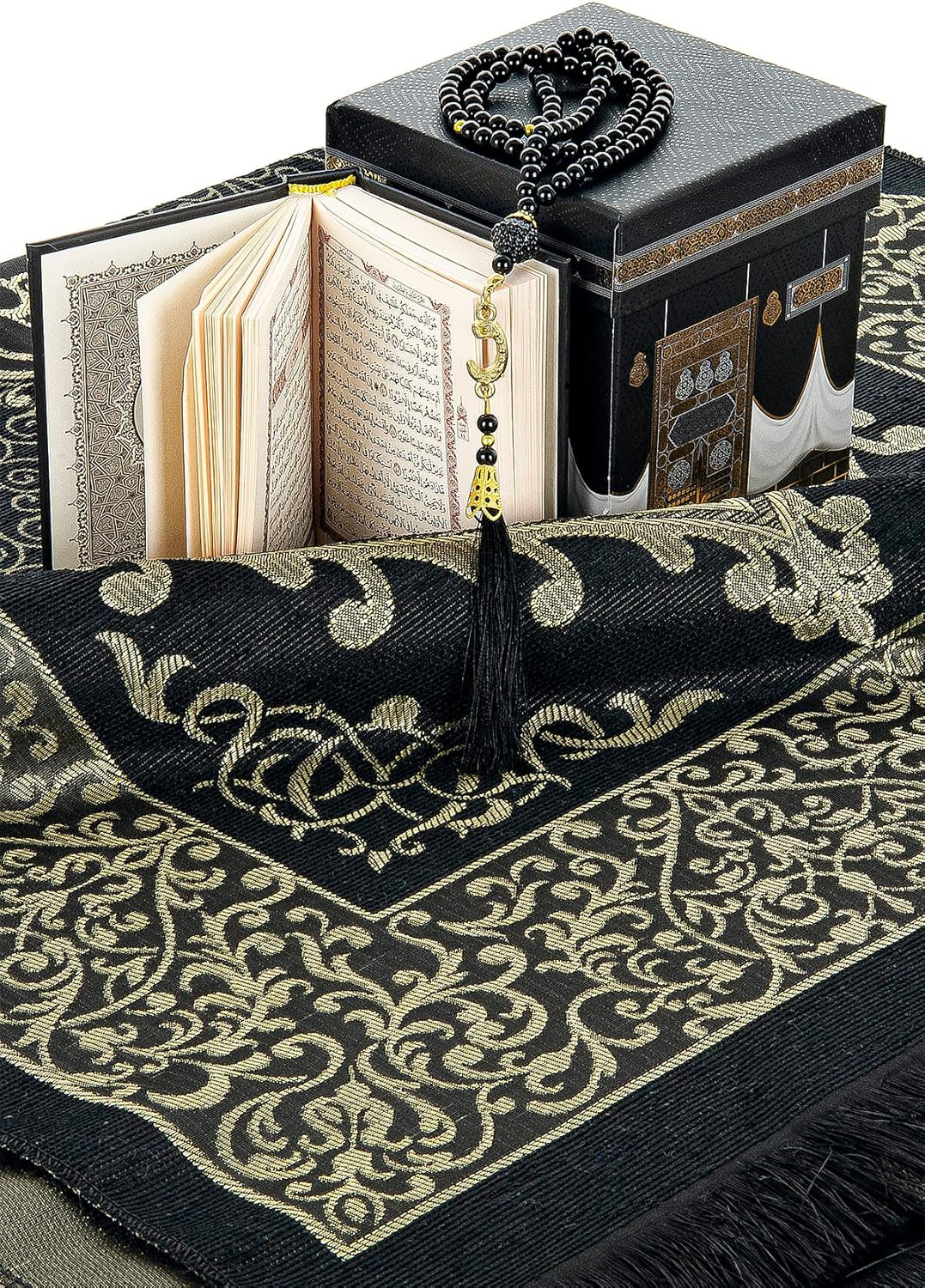 , Prayer Rug, Prayer Mat for Muslim with Kaaba Design Cubic Gift Box, Islamic Salah Mat for Worship, Namaz Rug, Praying Carpet, Sajadah, Islamic Gifts for Men, Women, Black - WORLD TIME VISITS