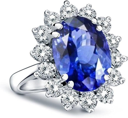 14K Gold Princess Diana Genuine Diamond & Sapphire Ring, 3.00Ctw - WORLD TIME VISITS