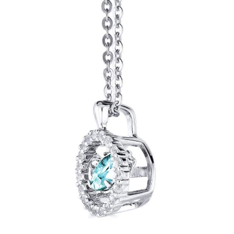 Dancing Aquamarine and Lab Created White Sapphire Pendant and Earring Set in Sterling Silver