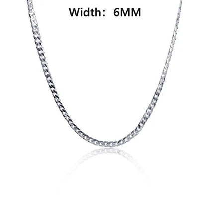 2PCS (Bracelet + Necklace) 925 Sterling Silver Women Men Fashion Jewelry Set Curb Chain Necklace Bracelet 925 Silver Jewelry High Quality Necklace Bracelet 16-30 inches