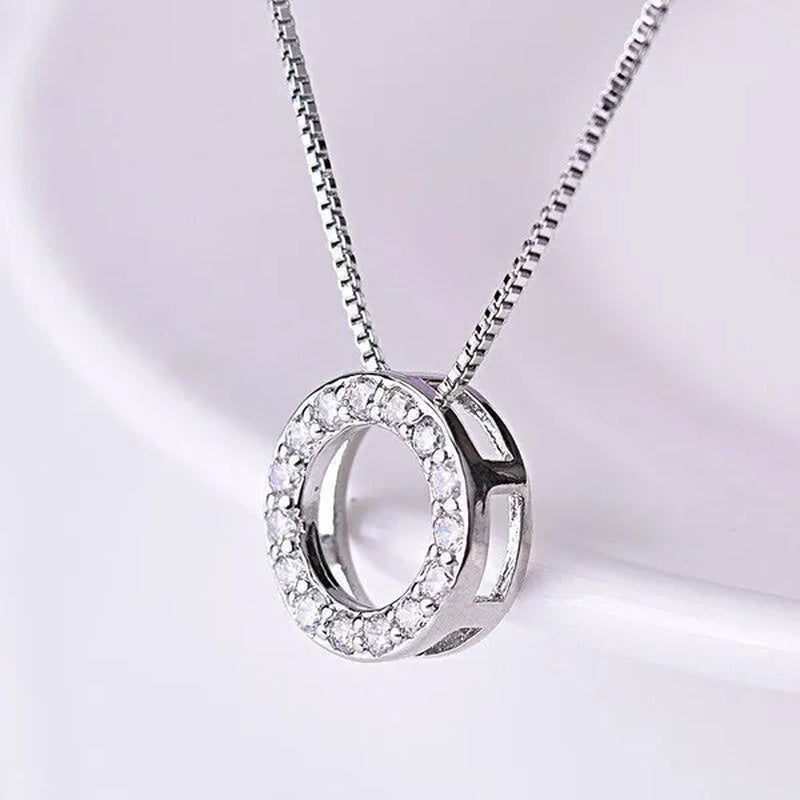 925 Sterling Silver Diamond Circle Rings Pendant Necklace for Women Daily Casual Fashion Accessories