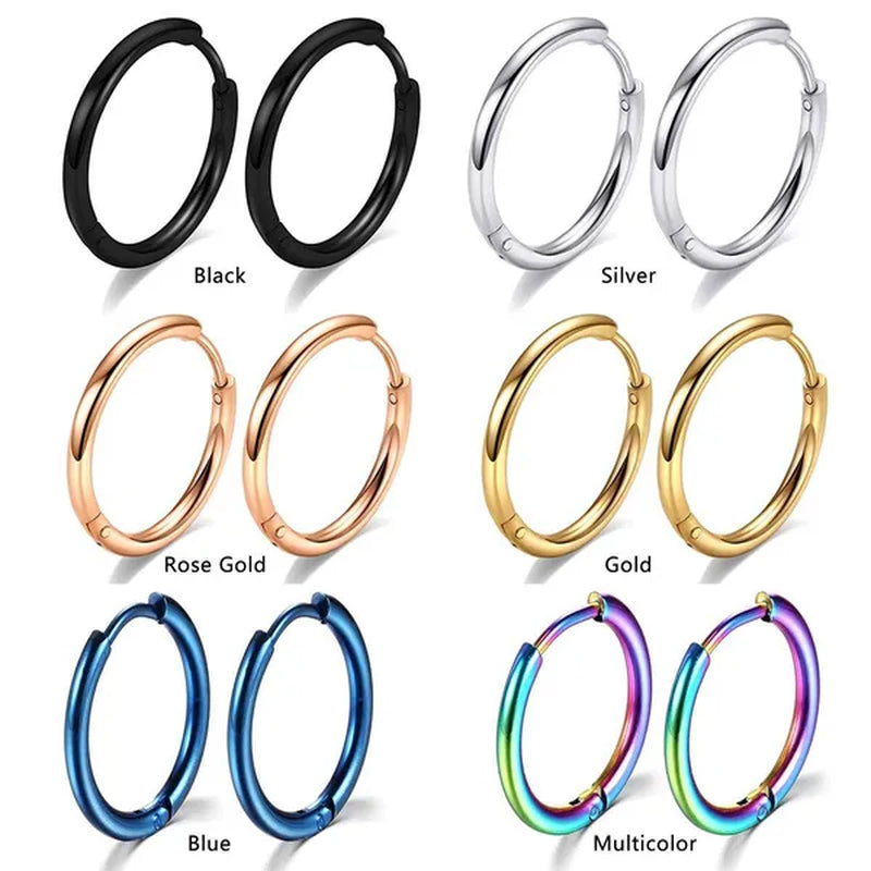 8Mm to 25Mm Unisex Stainless Steel Hoop Earring，Stainless Steel Ear Hoops Punk Style Ear Cartilage Hoop Earrings for Men and Women