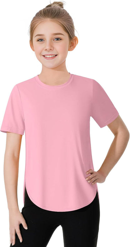 Girls Athletic Shirts Short Sleeve Quick Dry T-Shirt UPF 50+ Basic Tee Tops for Kids Teens Sports Activewear - WORLD TIME VISITS