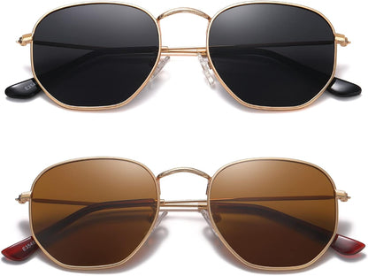 Polarized Hexagon Sunglasses for Women Men Polygon Square Sun Glasses UV400 Protection Metal Frame