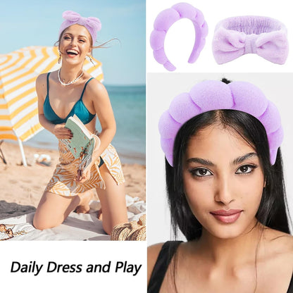 6 Pack Purple Microfiber Bow Tie Hair Band Set, Hair Accessories for Women'S Facial Care Gifts