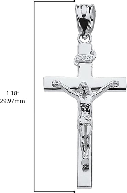 Religious Jewelry .925 Sterling Silver 1-1/4 INRI Crucifix Cross Pendant Charm