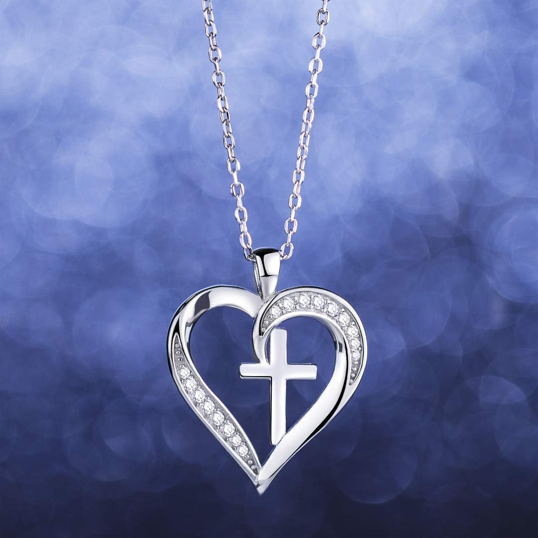 MISSLAN Cross Necklace for Women 925 Sterling Silver Cross Necklace Heart Necklaces for Women Chain Pendant Womens Necklaces
