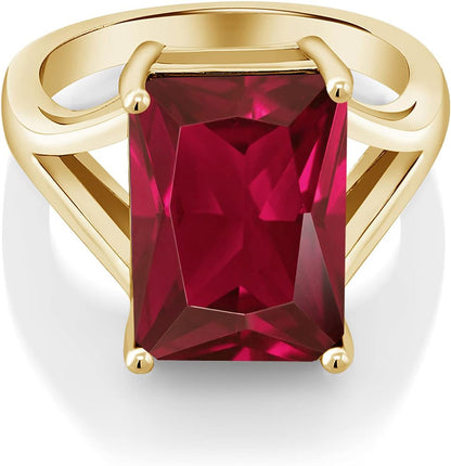 14X10MM Emerald Cut Gemstone Birthstone Solitaire Engagement Ring for Women | 18K Yellow Gold Plated Silver | Wedding Anniversary Ring for Women | Available in Size 5, 6, 7, 8, 9