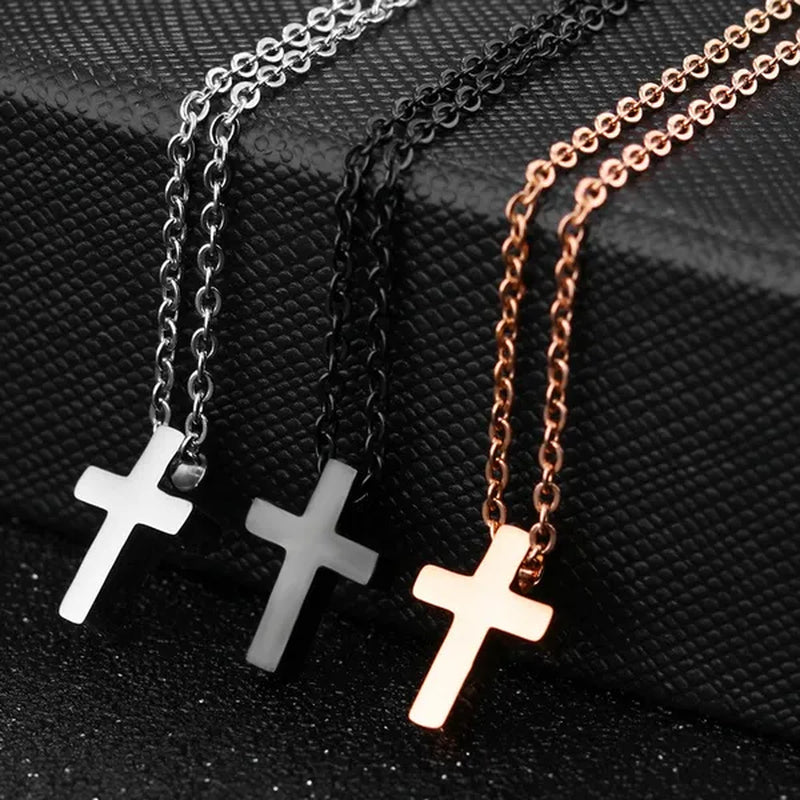 Simple Style Small Tiny Cute Cross Pendant Silver / Black / Rose Gold Exquisite Choker Necklace 316L Stainless Titanium Steel Women Fashion Jewelry From Milkle Gift