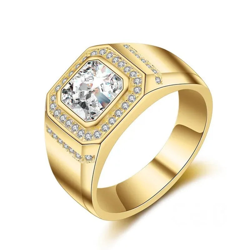 Gold Plated Ring Austrian Cubic Zirconia CZ 925 Sterling Silver Wedding Band Size 7-13 Men's Gifts Ideas Husband Jewelry Ring
