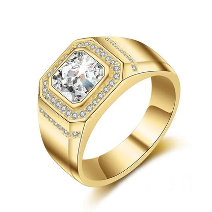 Gold Plated Ring Austrian Cubic Zirconia CZ 925 Sterling Silver Wedding Band Size 7-13 Men's Gifts Ideas Husband Jewelry Ring