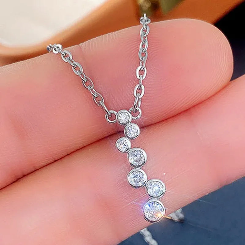 Simple Silver Plated Inlay Lab Diamond Geometric Pendant Necklace for Women Daily Casual Party Jewelry