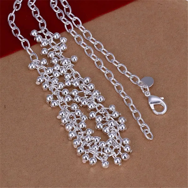 Women's Charm 925 Sterling Silver Fringe Line Frosted Beads Bracelets Elegant Necklace Bridal Wedding Jewelry Set
