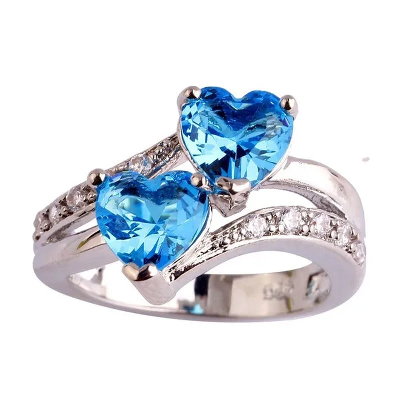Fashion Lover Jewelry Heart Cut Rainbow & White Topaz Gemstone Silver Ring Size 5 6 7 8 9 10 11 12 13 HANNAH MARTIN