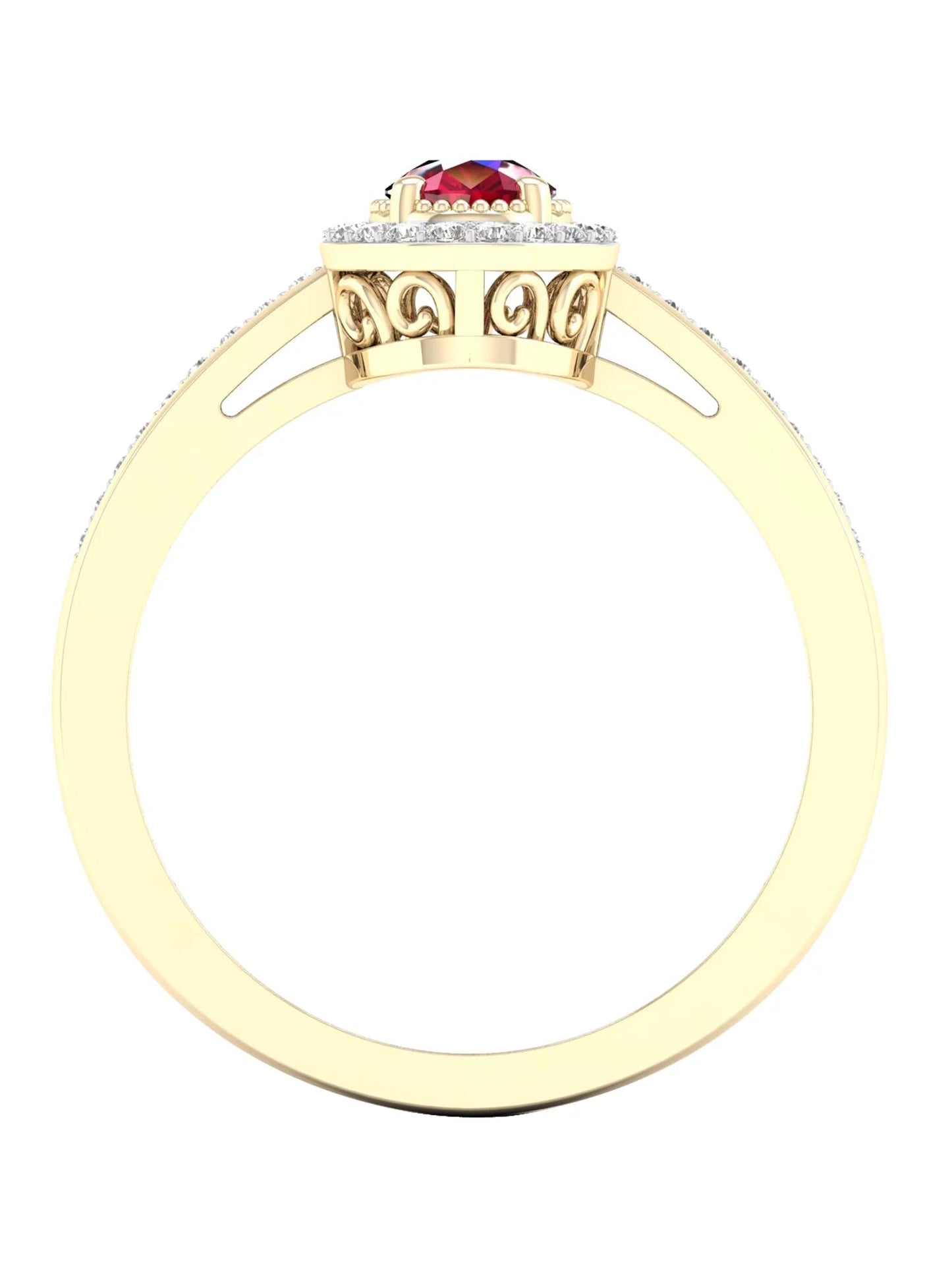 Gemstone 10K Yellow Gold Pear Ruby 1/8 CT TW Diamond Halo Women'S Ring