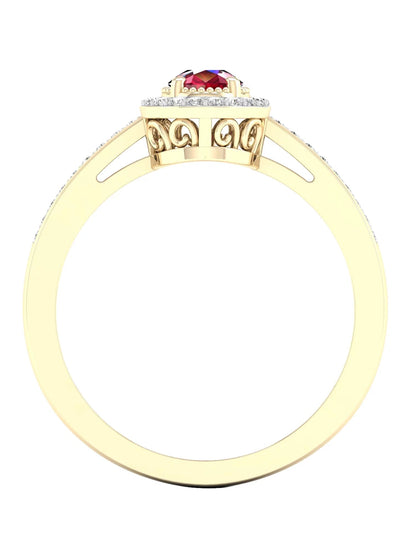 Gemstone 10K Yellow Gold Pear Ruby 1/8 CT TW Diamond Halo Women'S Ring