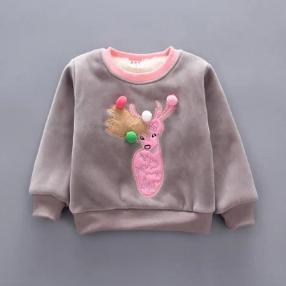 3Pcs/Set NEW Infant Baby Kids Cashmere and Thickening Winter Warm Cartoon Sika Deer Long Sleeved Hooded Coat Outerwear Jacket Pant Chidlren Outfits 3-Pieces Suit