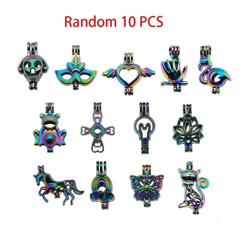 Random 10Pcs Silver Mixed Design Necklace Bracelet Jewelry Made Pearl Pearl Cage Oil Diffuser Pendant.