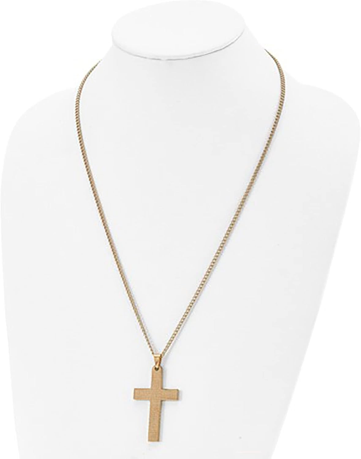 Stainless Steel Polished Yellow Color Lord'S Prayer Cross Pendant on a 24" Curb Chain Necklace