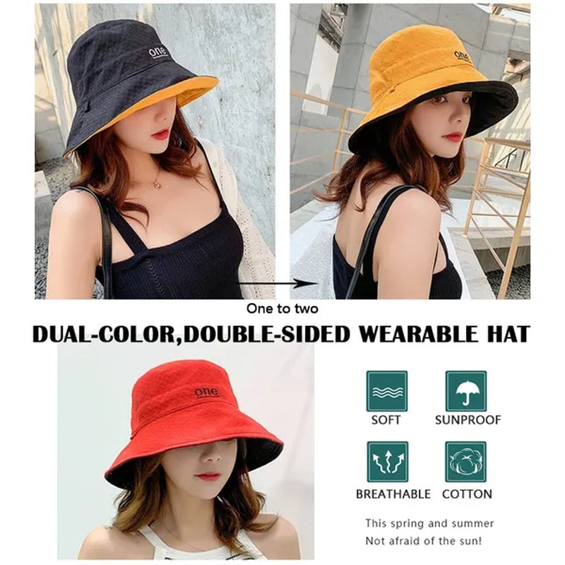 Fashion Letter embroidery Double Side Hats Vintage cotton Fisherman Hat Women Couple Sunhat Cap Hip Hop Punk Hat Outdoor Cap for Men Women Bucket Hat