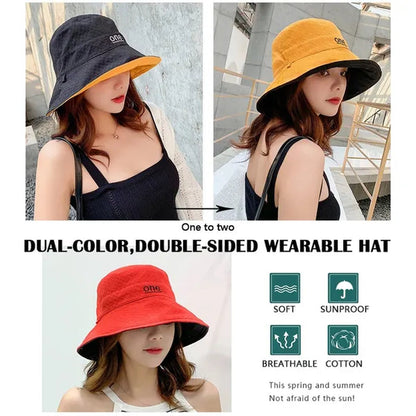 Fashion Letter embroidery Double Side Hats Vintage cotton Fisherman Hat Women Couple Sunhat Cap Hip Hop Punk Hat Outdoor Cap for Men Women Bucket Hat