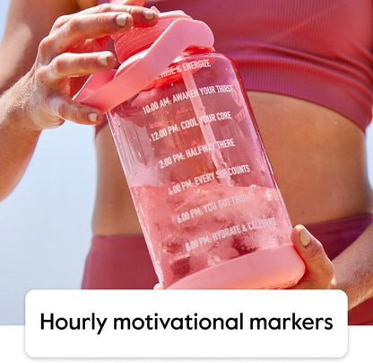 64 Oz Motivational Water Bottle with Straw Lid with Time Marker, Half Gallon, Premium Quality BPA Free Tritan Plastic, Vivacity Purple - WORLD TIME VISITS