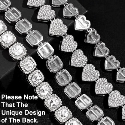 Women'S 18+20'' Zinc Necklace, Clustered Diamond Tennis Chain & Heart Necklace Set, Hip Hop Jewelry, Gold, Cuban Link, for Female, Gifts