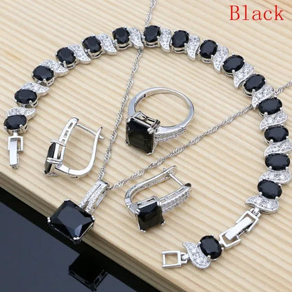 6 Colors Choice Gemstone Beads 925 Silver Jewelry Sets Sapphire Garnet Emerald Topaz Ruby Jewelry Set for Women